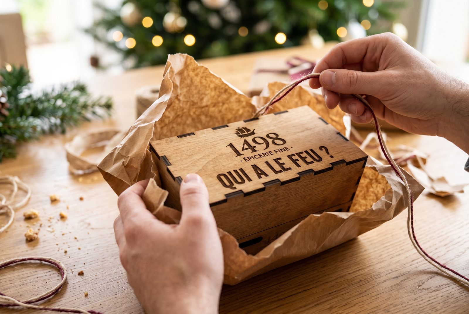 Ouverture du paquet cadeau et de la caisse gravée