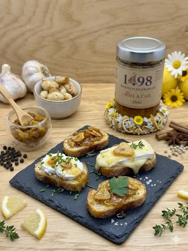 Mise en situation culinaire de Miel à l'Ail