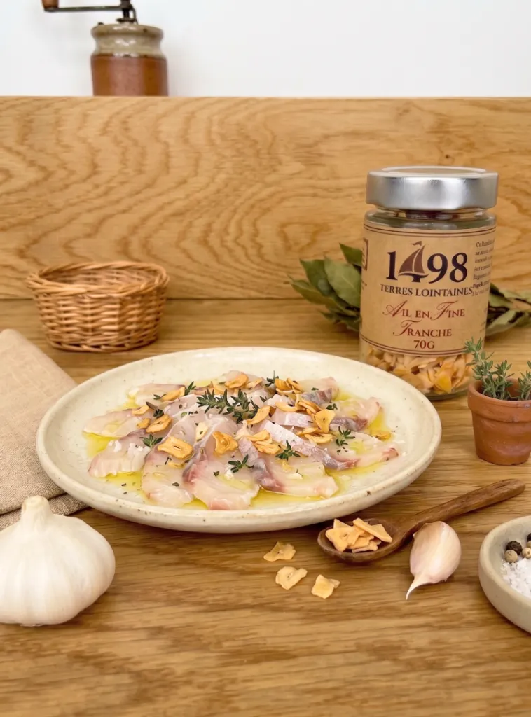 Mise en situation culinaire de Ail en fine tranche