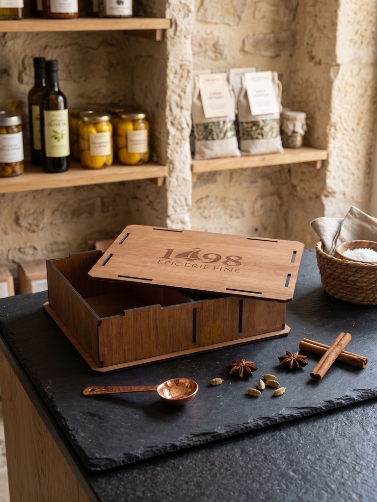 Coffret fermé ambiance pierre (photo générée)