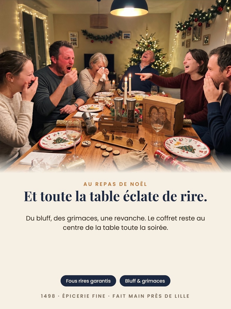 Fous rires au repas de Noël autour du coffret